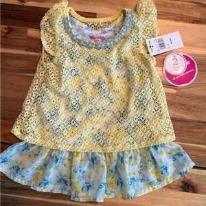 Nannette Yellow Lace and Blue Floral Baby Dress